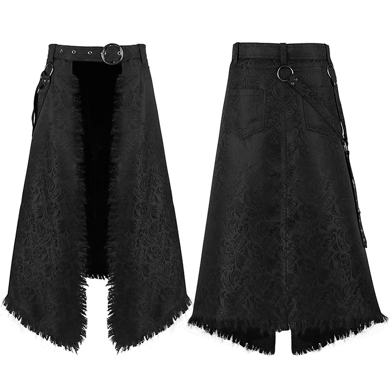 Skirts - กระโปรงกิลท์ผู้ชาย ลายแจ็คการ์ด สไตล์โกธิค ดีไซน์ไม่สมมาตร ชายกระโปรงผ่า มีพู่