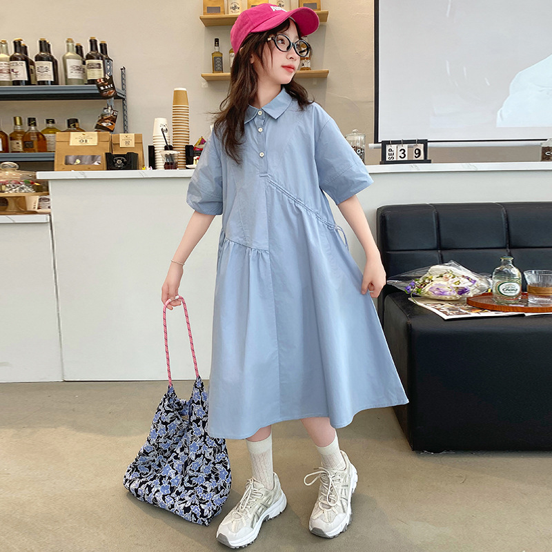 Korean Style A Line Shirt Dress - เสื้อผ้าเด็กเกาหลีชุดเด็กผู้หญิง 2025 ฤดูร้อนเด็กหวานสไตล์วิทยาลัยชุดเสื้อเชิ้ตสาวชุดเดรสทรงเอ