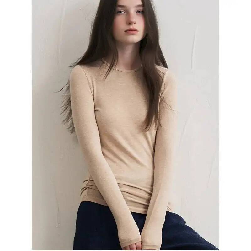 Blouses - เสื้อผู้หญิงผสมแคชเมียร์ แขนยาว สำหรับฤดูใบไม้ร่วงและฤดูหนาว เนื้อผ้านุ่ม ยืดหยุ่น ทรงเข้ารูป