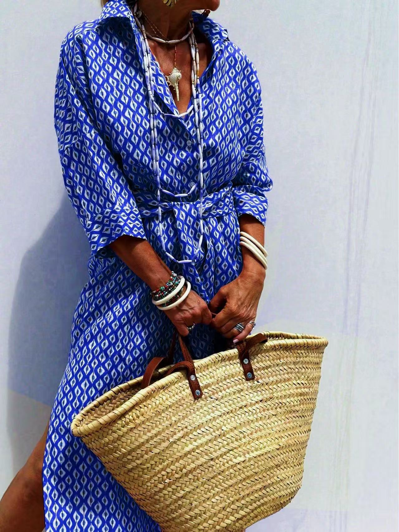 แม็กซี่เดรสพร้อมเข็มขัด ลุคผ้า - Casual Loose Linen Shirt Dress บทวิจารณ์และราคา