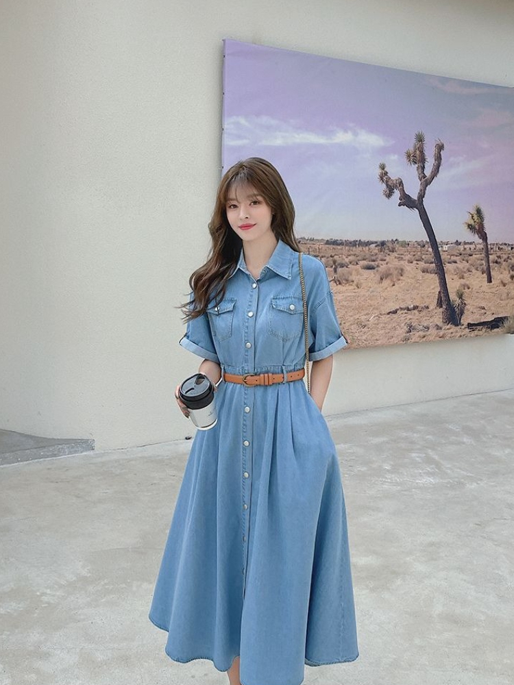 เดรสยีนส์ผู้หญิง 2026 ฤดูร้อน  - Korean Style A Line Shirt Dress บทวิจารณ์และราคา