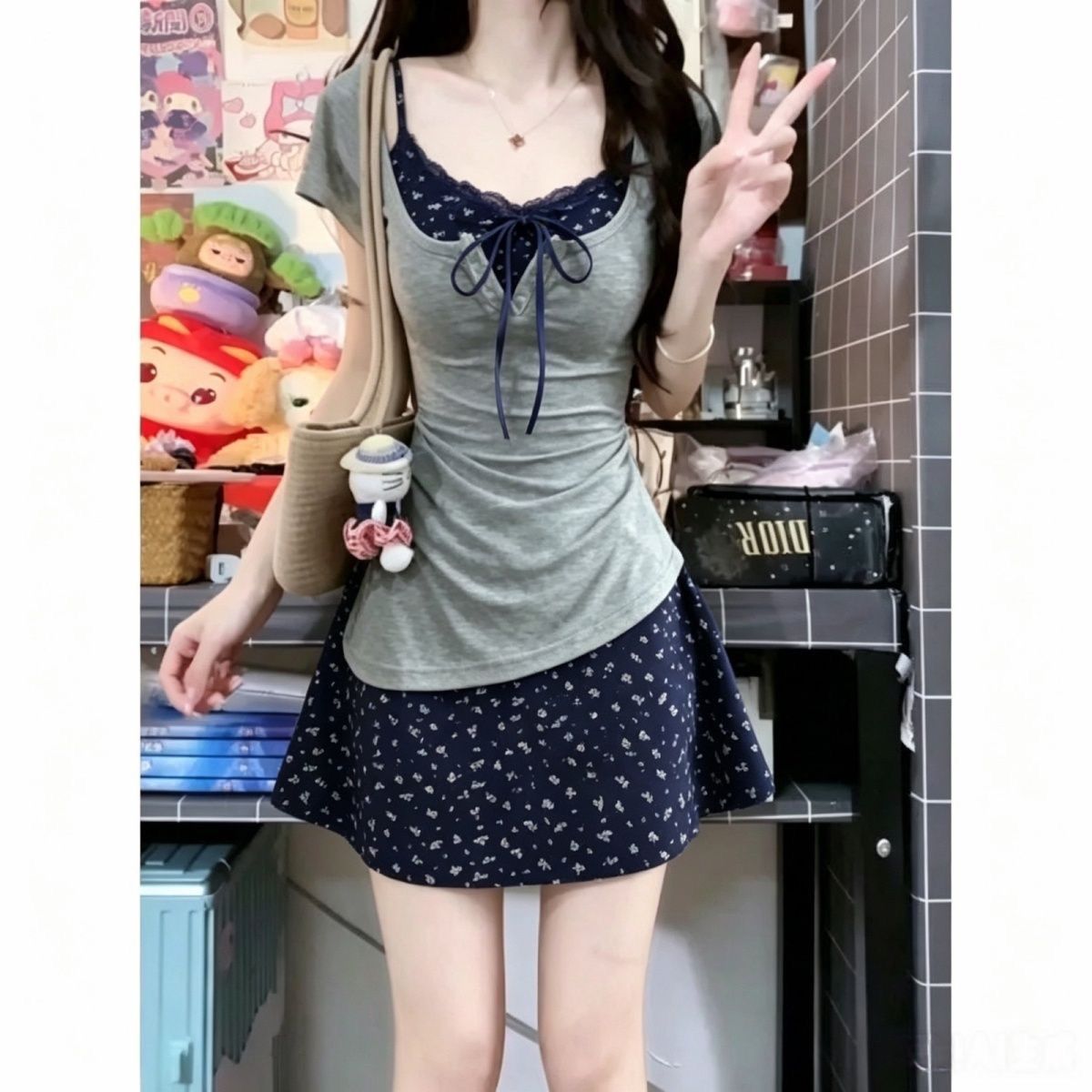 ชุดเซ็ตสองชิ้น เสื้อยืดและเดรส - Korean Style A Line Shirt Dress บทวิจารณ์และราคา