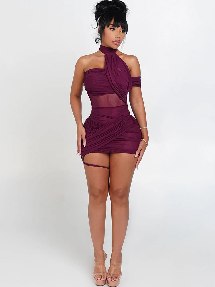 XTOCEAN ชุดเดรสเซ็กซี่ซีทรูผู้ - Y2K Backless Halter Mini Dress บทวิจารณ์และราคา