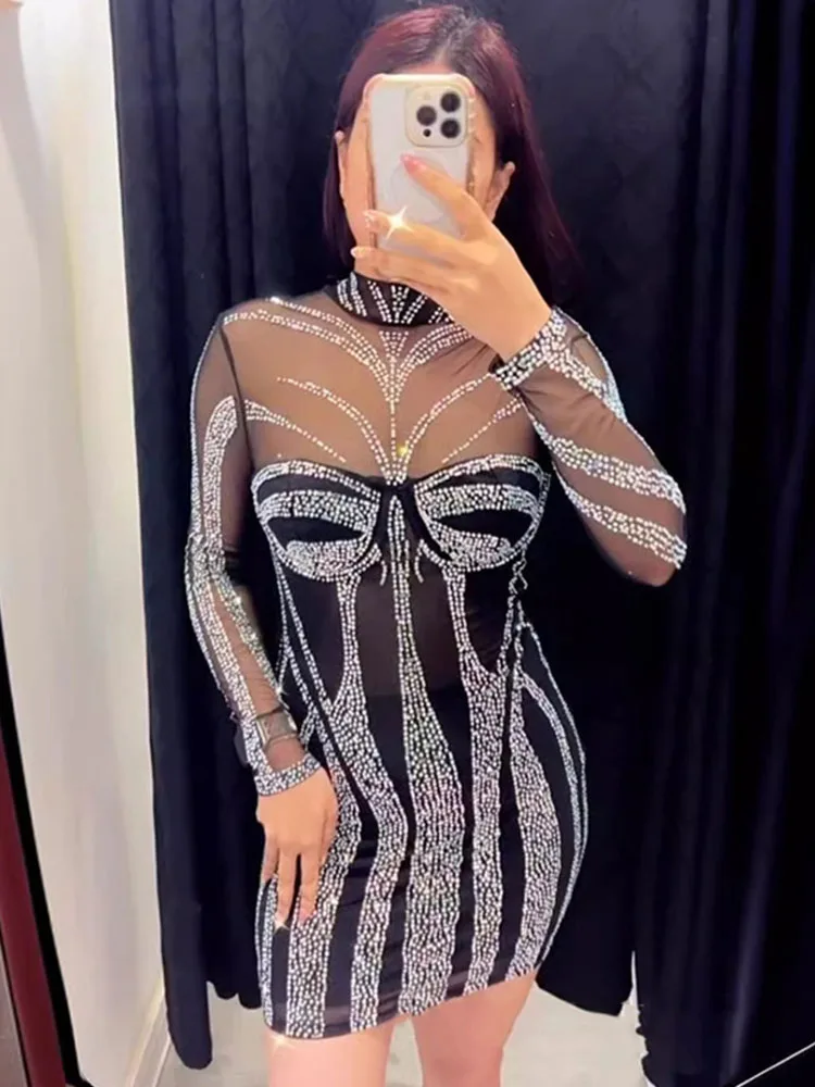Sparkly เพชร Rhinestone ชุดวัน - Sparkly Rhinestone Club Party Dress บทวิจารณ์และราคา
