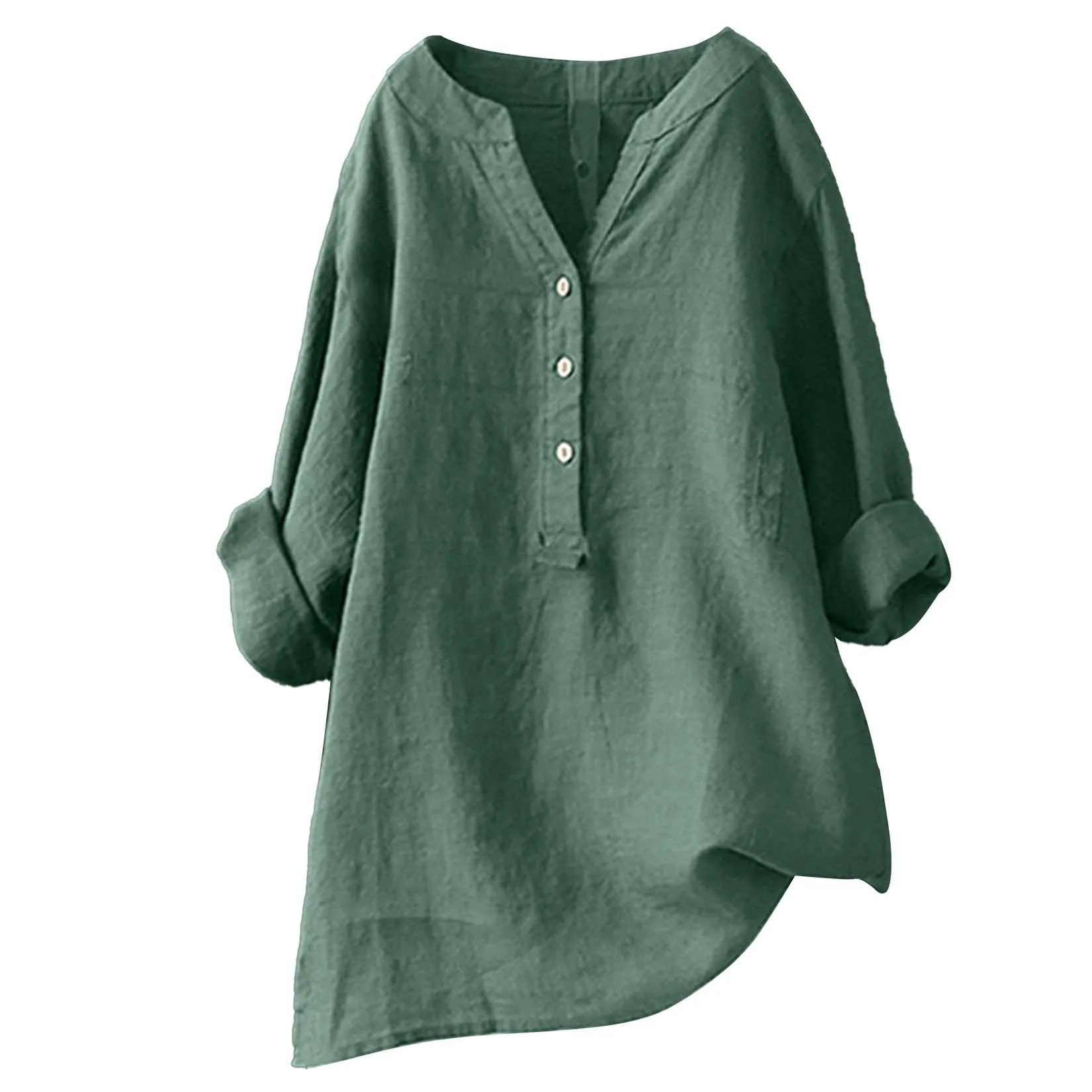 เสื้อเชิ้ตผ้าฝ้ายผสมผ้าลินิน ใ - Casual Loose Linen Shirt Dress บทวิจารณ์และราคา