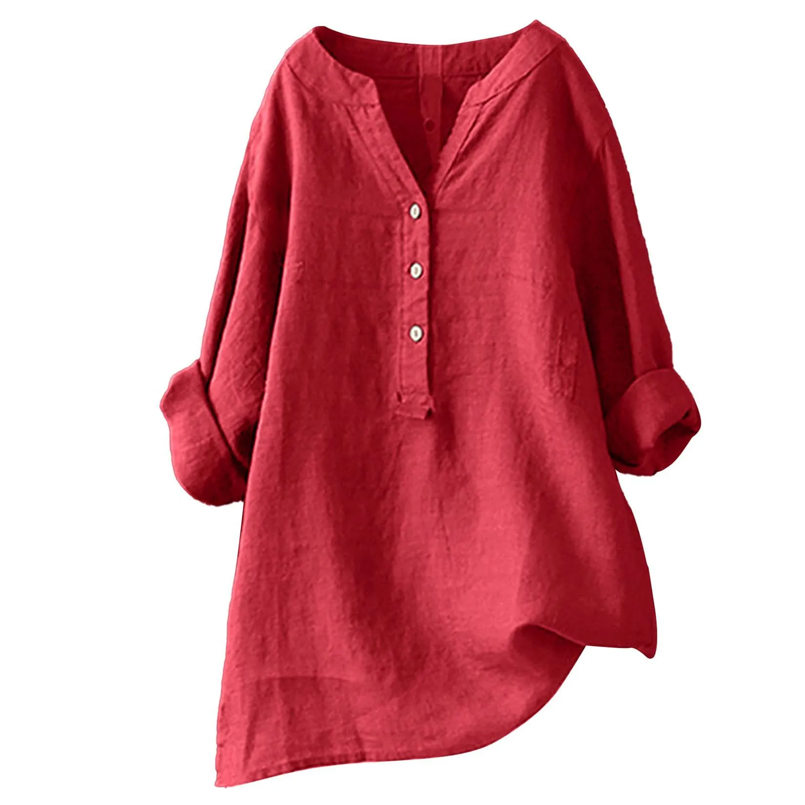 เสื้อเชิ้ตผ้าฝ้ายผสมผ้าลินิน ใ - Casual Loose Linen Shirt Dress บทวิจารณ์และราคา