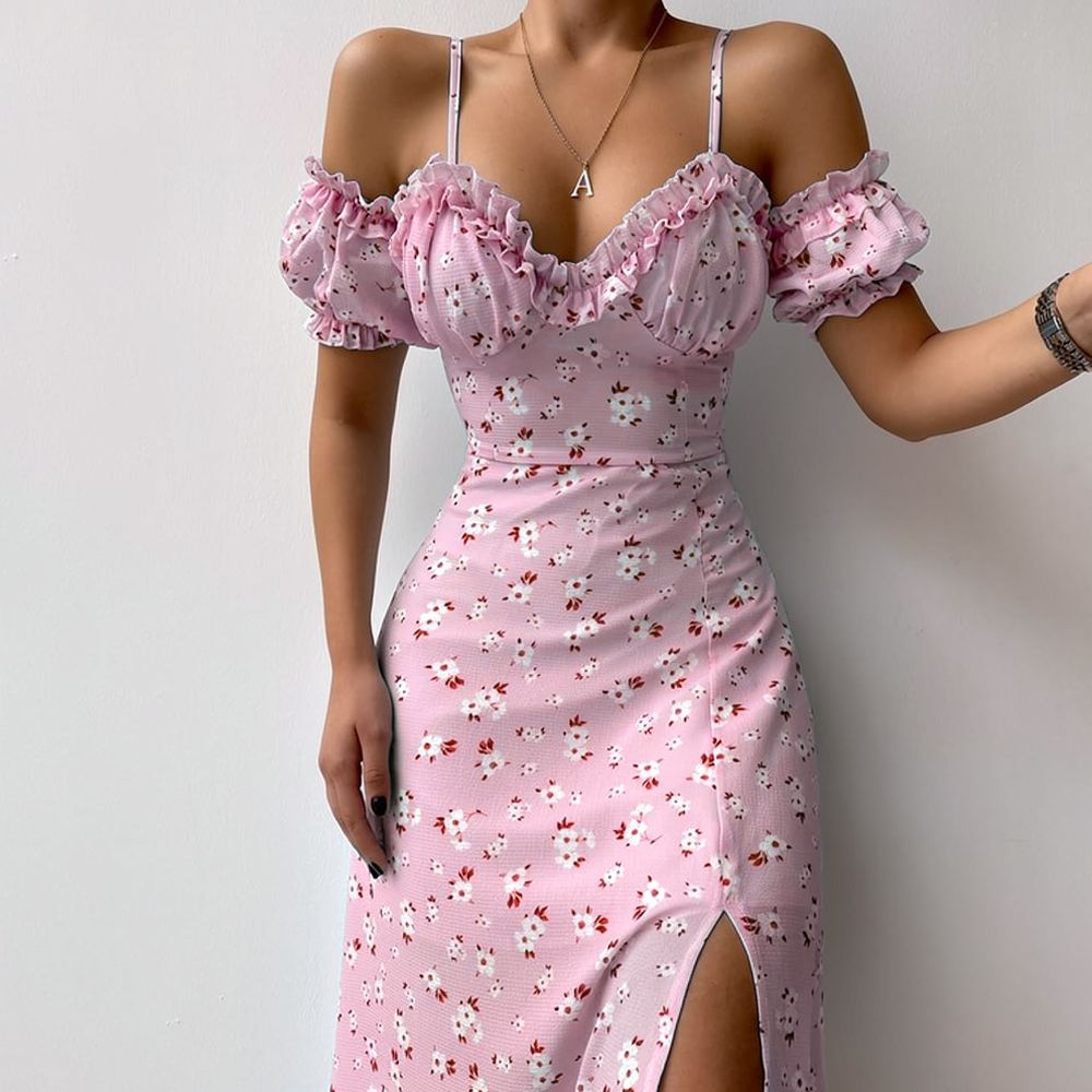 ชุดเดรสลายดอกไม้สำหรับผู้หญิง  - French Vintage Floral Midi Dress บทวิจารณ์และราคา