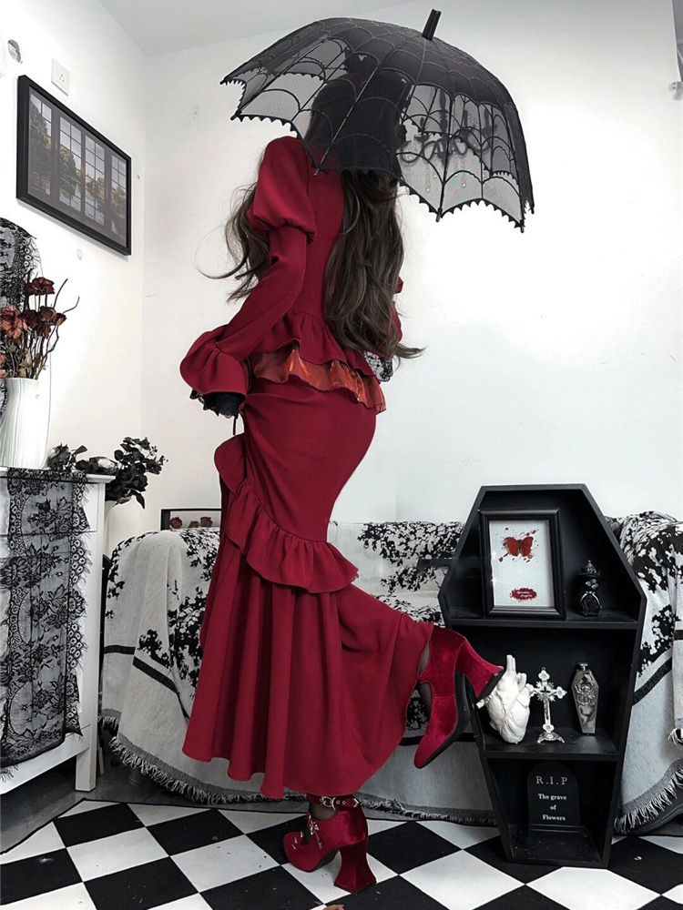 ฤดูใบไม้ผลิสีแดงชุดวินเทจผู้หญ - French Vintage Floral Midi Dress บทวิจารณ์และราคา