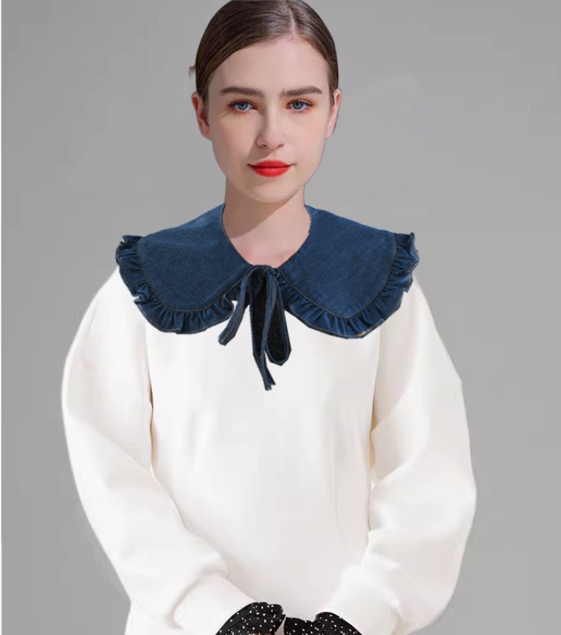 ปกเสื้อปลอมระบายผ้าเดนิมสีฟ้าห - Blouses บทวิจารณ์และราคา