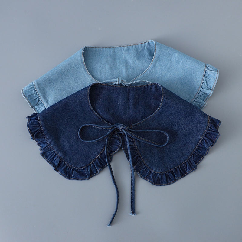 ปกเสื้อปลอมระบายผ้าเดนิมสีฟ้าห - Blouses บทวิจารณ์และราคา
