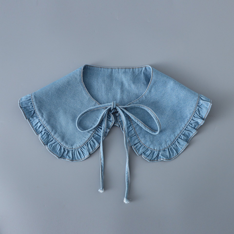 ปกเสื้อปลอมระบายผ้าเดนิมสีฟ้าห - Blouses บทวิจารณ์และราคา