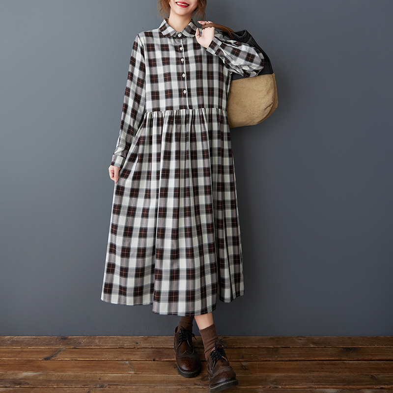 กระโปรงยาวทรงเอ ลายสก็อตปะติด  - Korean Style A Line Shirt Dress บทวิจารณ์และราคา