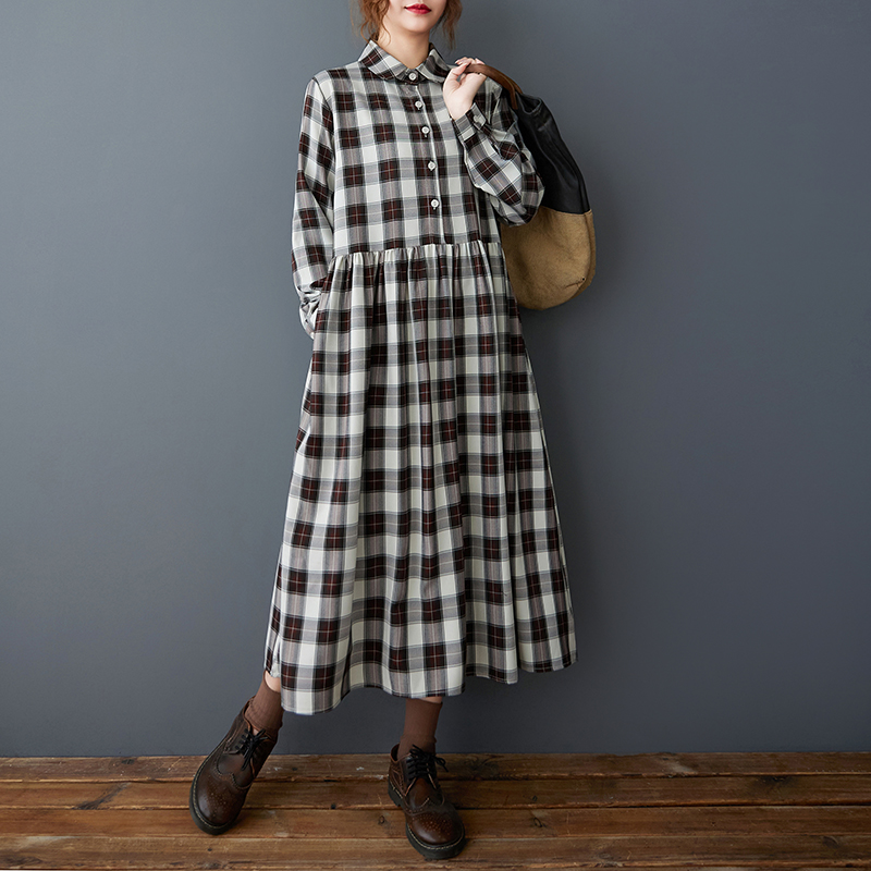 กระโปรงยาวทรงเอ ลายสก็อตปะติด  - Korean Style A Line Shirt Dress บทวิจารณ์และราคา
