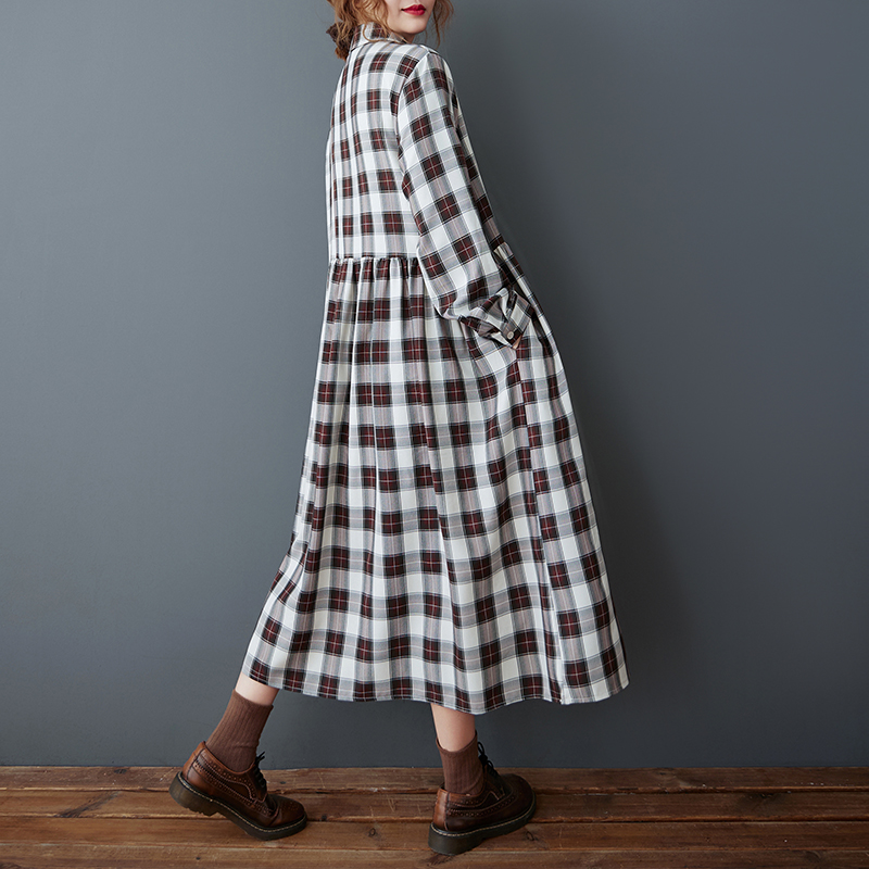 กระโปรงยาวทรงเอ ลายสก็อตปะติด  - Korean Style A Line Shirt Dress บทวิจารณ์และราคา