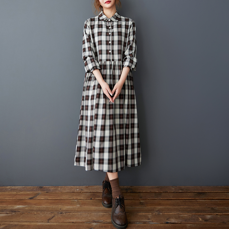 กระโปรงยาวทรงเอ ลายสก็อตปะติด  - Korean Style A Line Shirt Dress บทวิจารณ์และราคา